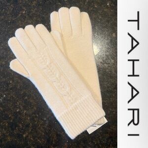 Tahari 100% Cashmere Knit White gloves *NWT